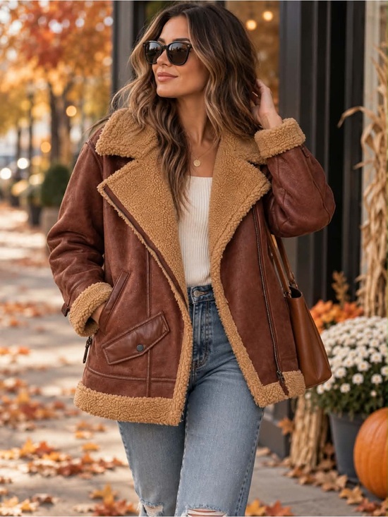 Express Jackets & Blazers - Express Faux Suede Sherpa Teddy Moto Jacket Brown Oversized Women’s Size Small